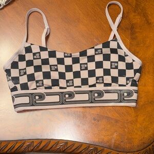 PINK Victoria's Secret Black and Tan Checkerboard Sports Bralette